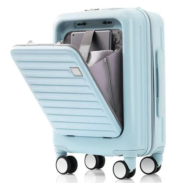 Front Opening 20 Inch Carry On Luggage With Expandable Travel Bag Set - Light blue - 5