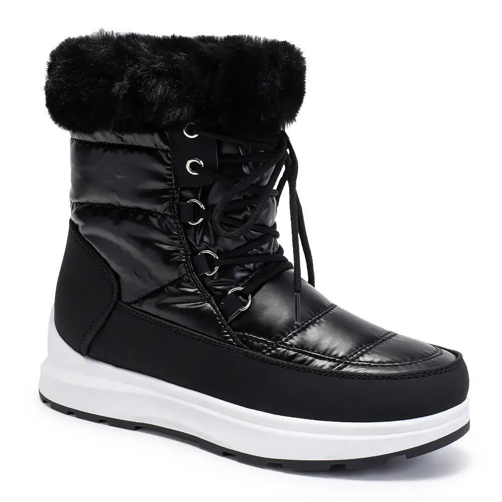 Fur Collar High Tube Warm Women's Snow Boots Lace-up Waterproof Shoes Beyond Trends Hub