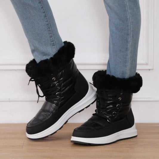 Fur Collar High Tube Warm Women's Snow Boots Lace-up Waterproof Shoes Beyond Trends Hub
