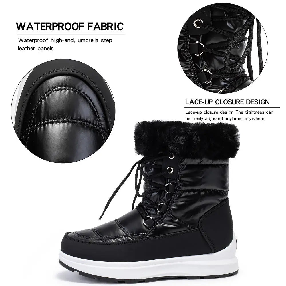 Fur Collar High Tube Warm Women's Snow Boots Lace-up Waterproof Shoes Beyond Trends Hub