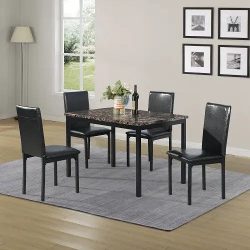 Furniture 5-piece Metal Dining Table And Chair Set With Imitation Marble Top - Black Dining Room Set Table And 4 Chairs