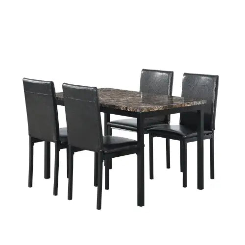 Furniture 5-piece Metal Dining Table And Chair Set With Imitation Marble Top - Black Dining Room Set Table And 4 Chairs