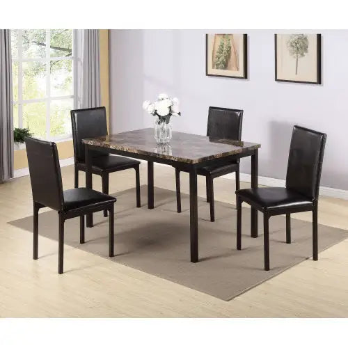 Furniture 5-piece Metal Dining Table And Chair Set With Imitation Marble Top - Black Dining Room Set Table And 4 Chairs