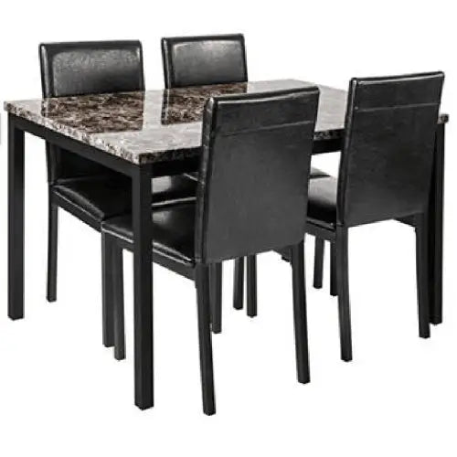 Furniture 5-piece Metal Dining Table And Chair Set With Imitation Marble Top - Black Dining Room Set Table And 4 Chairs