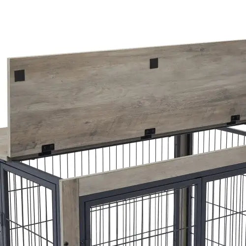 Furniture Style Dog Cage Side Table With Wheels With Double Doors And A Raised Top. Grey - Grey - 5