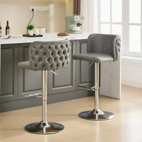 Furniture,Swivel Barstools Adjusatble Seat Height Modern PU Upholstered Bar Stools With The Whole Back Tufted For Home