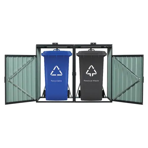 Garbage Bin Shed Stores 2 Trash Cans Metal Outdoor Bin Shed For Garbage Storage,Stainless Galvanized Steel Bin Shed