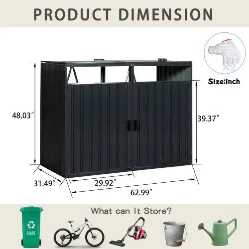 Garbage Bin Shed Stores 2 Trash Cans Metal Outdoor Bin Shed For Garbage Storage,Stainless Galvanized Steel Bin Shed