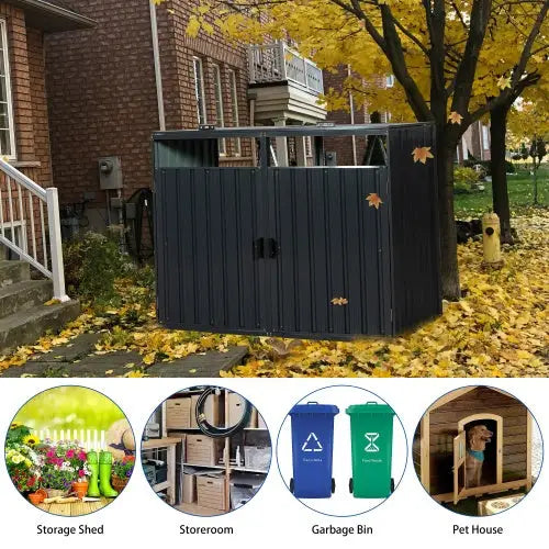 Garbage Bin Shed Stores 2 Trash Cans Metal Outdoor Bin Shed For Garbage Storage,Stainless Galvanized Steel Bin Shed