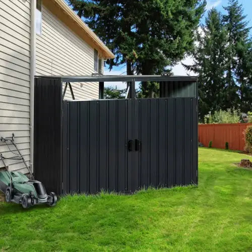 Garbage Bin Shed Stores 2 Trash Cans Metal Outdoor Bin Shed For Garbage Storage,Stainless Galvanized Steel Bin Shed