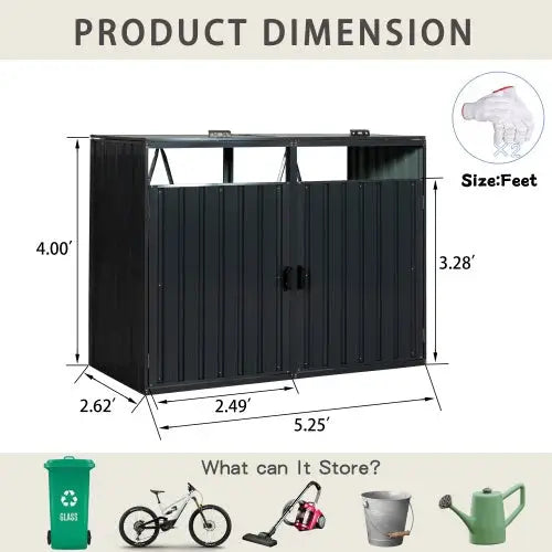 Garbage Bin Shed Stores 2 Trash Cans Metal Outdoor Bin Shed For Garbage Storage,Stainless Galvanized Steel Bin Shed