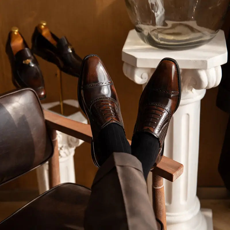 Gentleman Cowhide Commuting Formal Shoes - Coffee / 38