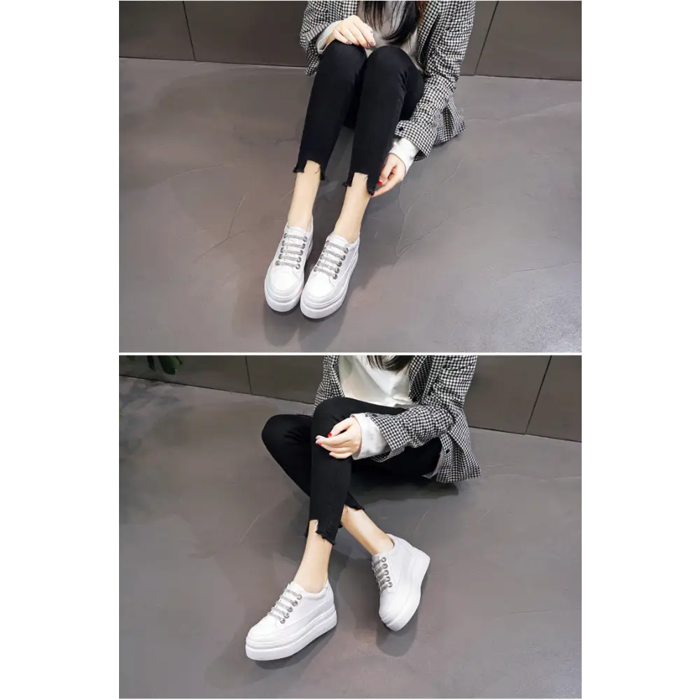 Genuine Leather Platform Versatile Casual Breathable White Muffin Height Increasing Insole Women's Board Shoes Beyond Trends Hub