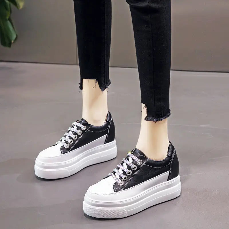 Genuine Leather Platform Versatile Casual Breathable White Muffin Height Increasing Insole Women's Board Shoes Beyond Trends Hub
