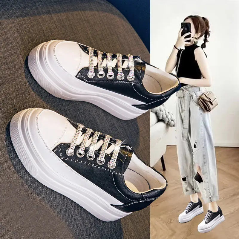 Genuine Leather Platform Versatile Casual Breathable White Muffin Height Increasing Insole Women's Board Shoes Beyond Trends Hub