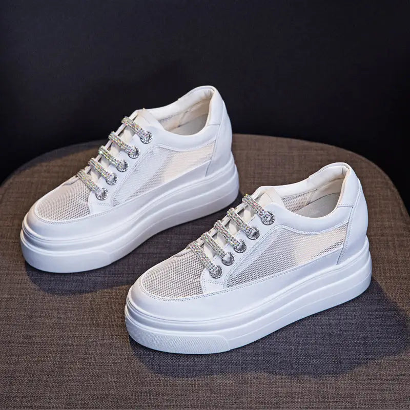 Genuine Leather Platform Versatile Casual Breathable White Muffin Height Increasing Insole Women's Board Shoes Beyond Trends Hub
