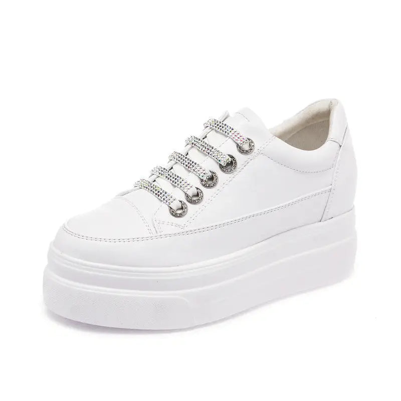 Genuine Leather Platform Versatile Casual Breathable White Muffin Height Increasing Insole Women's Board Shoes Beyond Trends Hub