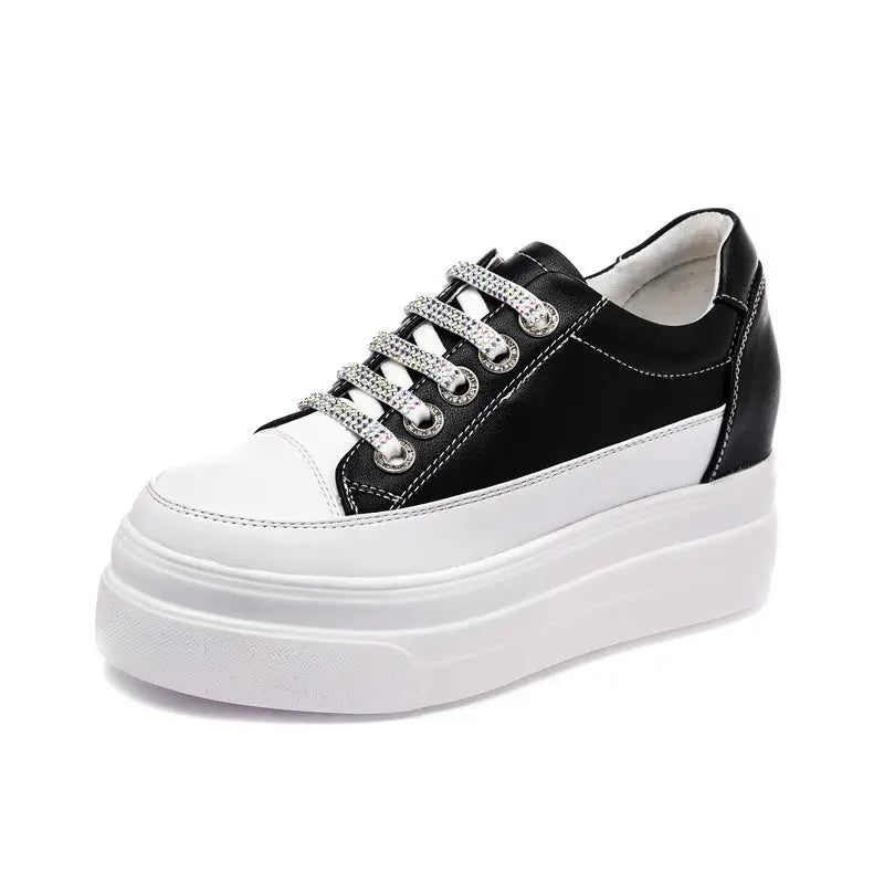 Genuine Leather Platform Versatile Casual Breathable White Muffin Height Increasing Insole Women's Board Shoes Beyond Trends Hub