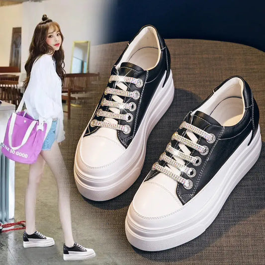Genuine Leather Platform Versatile Casual Breathable White Muffin Height Increasing Insole Women's Board Shoes Beyond Trends Hub