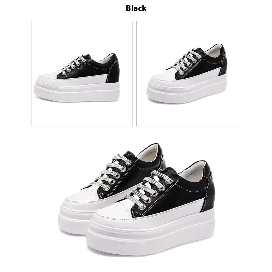 Genuine Leather Platform Versatile Casual Breathable White Muffin Height Increasing Insole Women's Board Shoes Beyond Trends Hub
