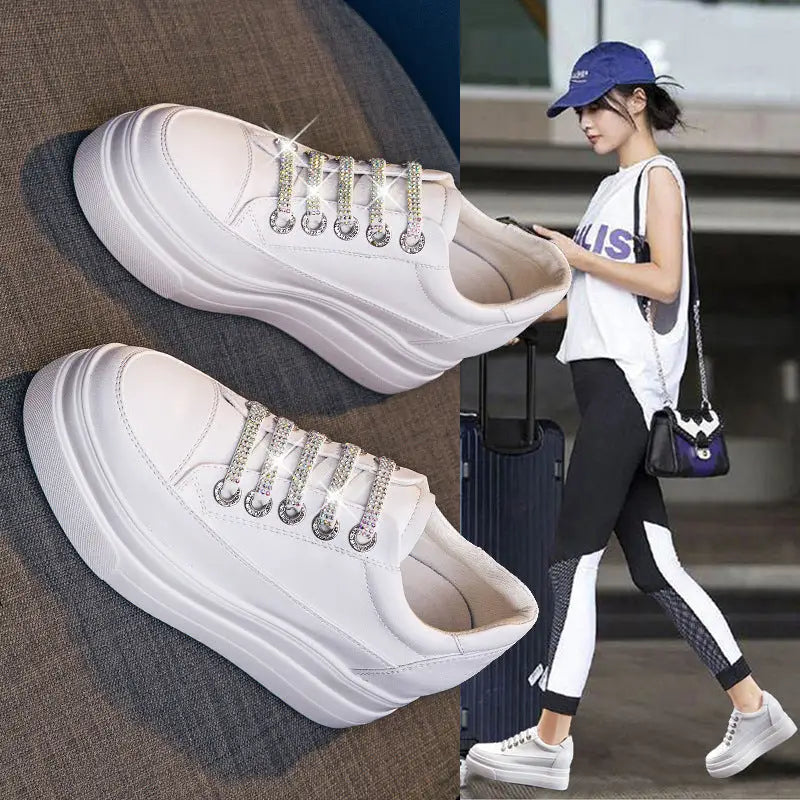 Genuine Leather Platform Versatile Casual Breathable White Muffin Height Increasing Insole Women's Board Shoes Beyond Trends Hub