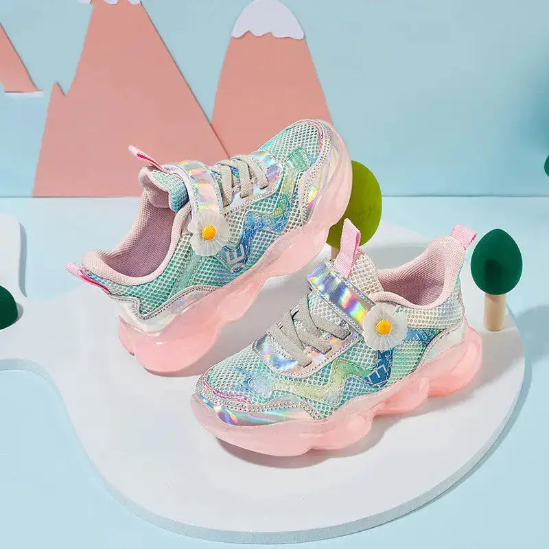 Girls Shoes Single Mesh Hollow Sneakers Fashion Trend Small Flowers Girls Shoes - Beyond Trends Hub 