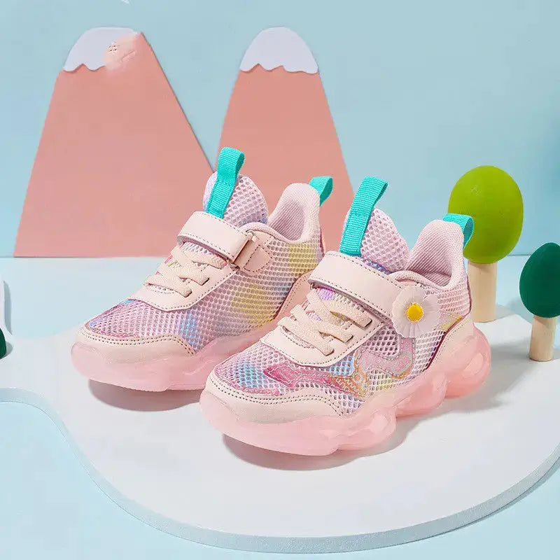 Girls Shoes Single Mesh Hollow Sneakers Fashion Trend Small Flowers Girls Shoes - Beyond Trends Hub 