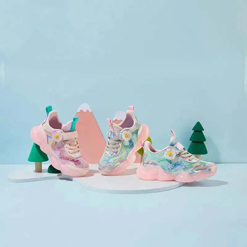 Girls Shoes Single Mesh Hollow Sneakers Fashion Trend Small Flowers Girls Shoes - Beyond Trends Hub 
