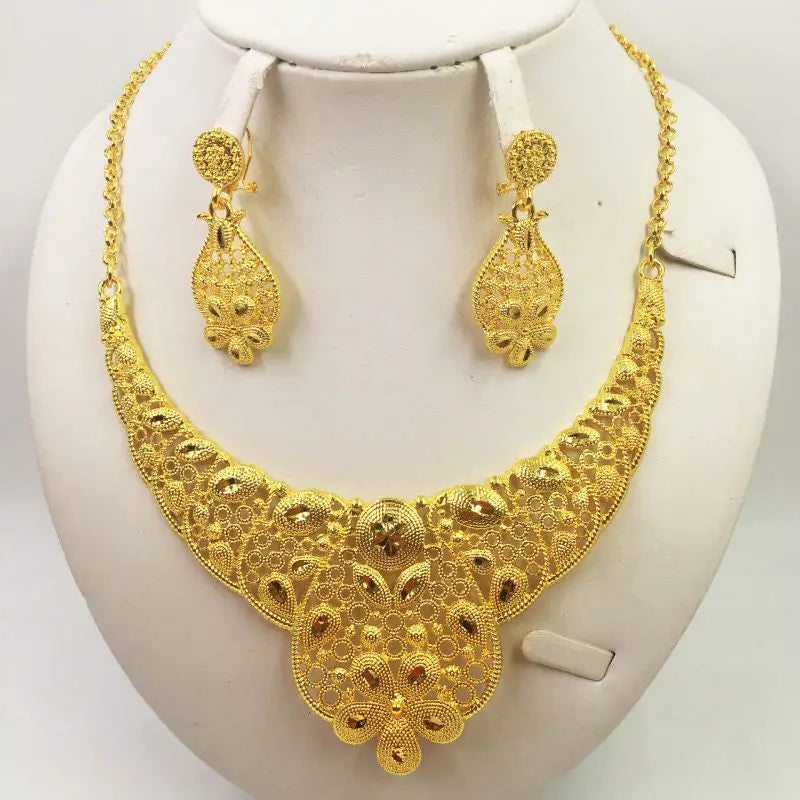 Gold Jewellery African Wedding Gifts Women Necklace Earrings - Beyond Trends Hub 