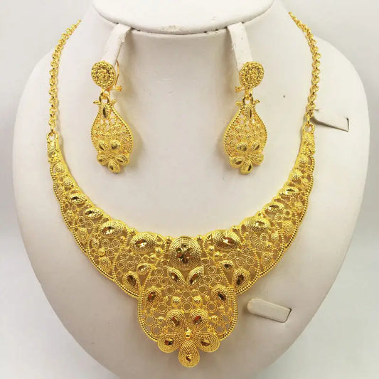 Gold Jewellery African Wedding Gifts Women Necklace Earrings - Beyond Trends Hub 