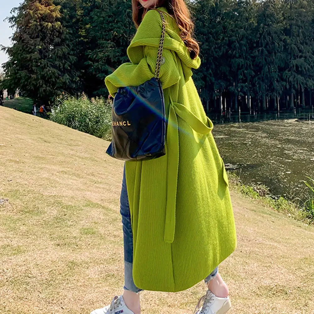 Green Alpaca Wool Sweater Coat Thickened Loose Knitted Cardigan Knitwear Handmade Clothing Hand Knit Womens Clothing - 5