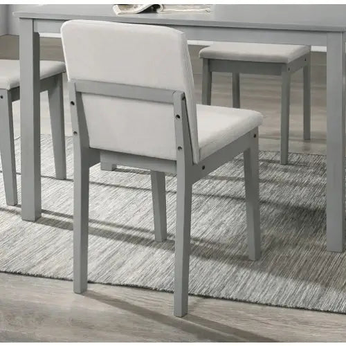 Grey Finish 5pc Dining Room Set Dining Table 4x Chairs Beige Fabric Chair Seat Kitchen Breakfast Dining Room Furniture