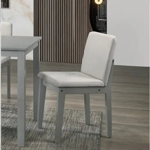 Grey Finish 5pc Dining Room Set Dining Table 4x Chairs Beige Fabric Chair Seat Kitchen Breakfast Dining Room Furniture