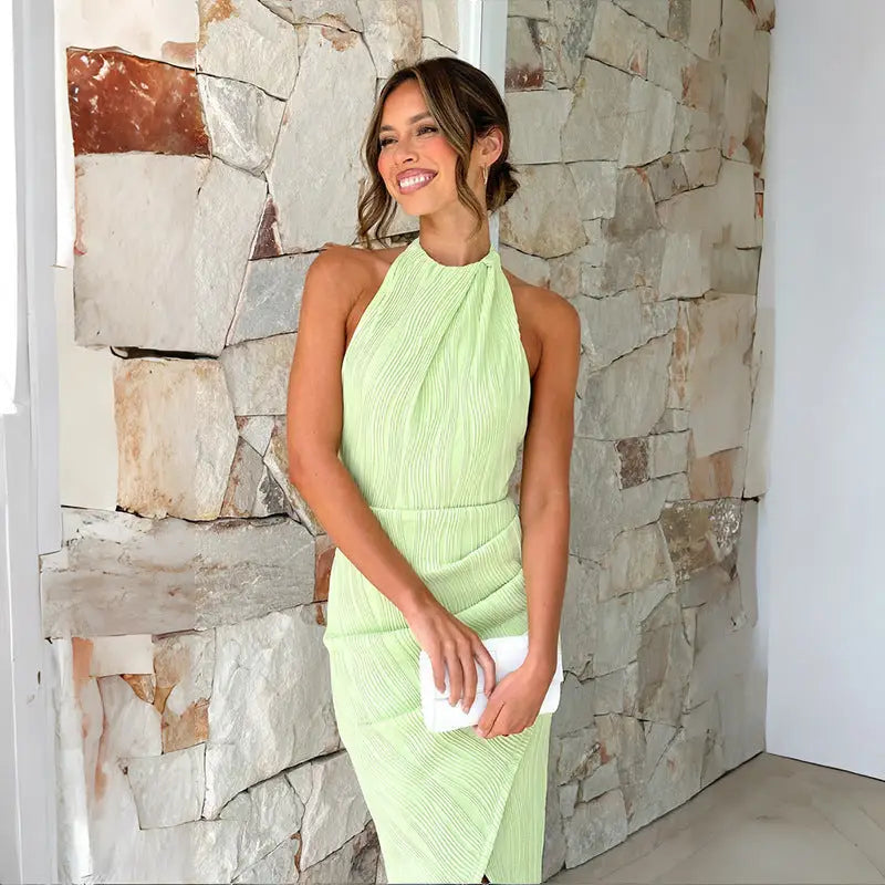 Halter Split Long Dress Summer Slim Fit Backless Dresses Solid High-end Women's Clothing Beyond Trends Hub