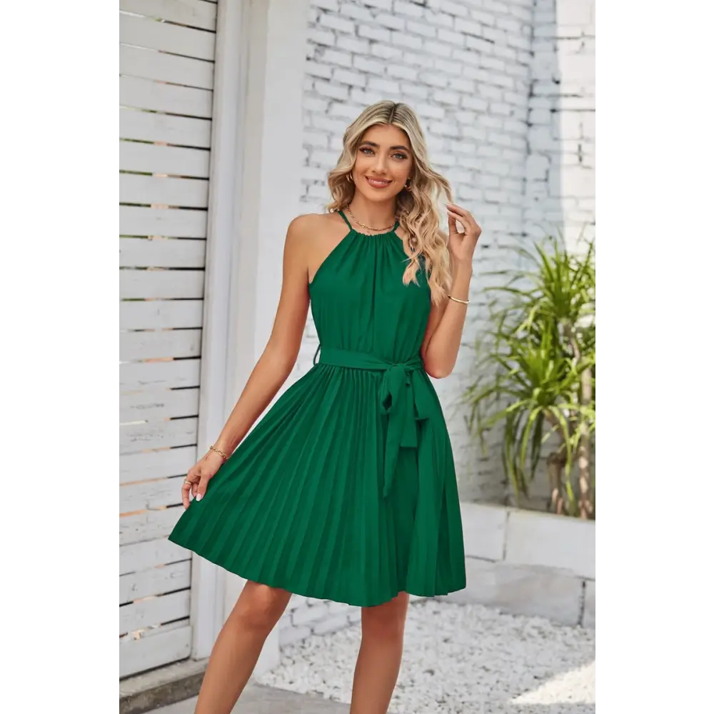 Halter Strapless Dresses For Women Solid Pleated Skirt Summer Beach Sundress - Green / S - 4