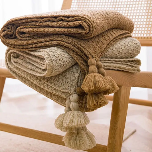 Handmade And Simple Tassel Leisure Lunch Break Office Sofa Blankets
