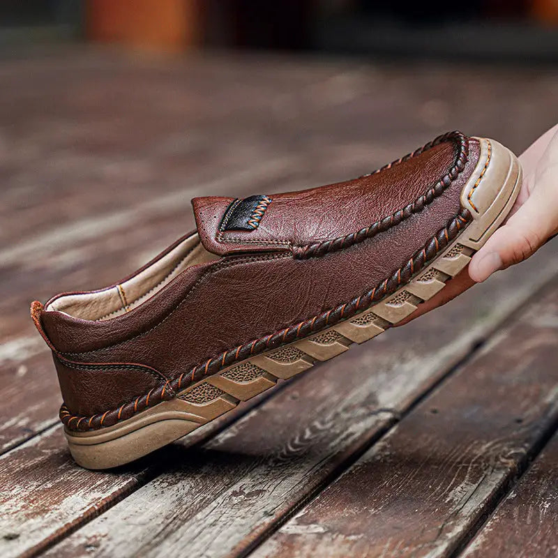 Handmade Men’s Leather Shoes Low-top Plus Size