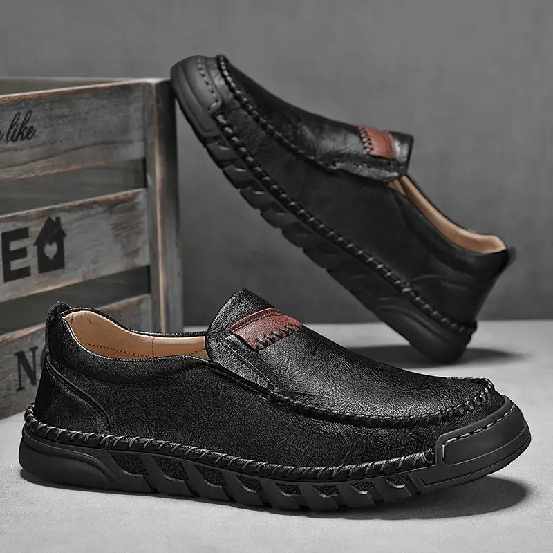 Handmade Men’s Leather Shoes Low-top Plus Size