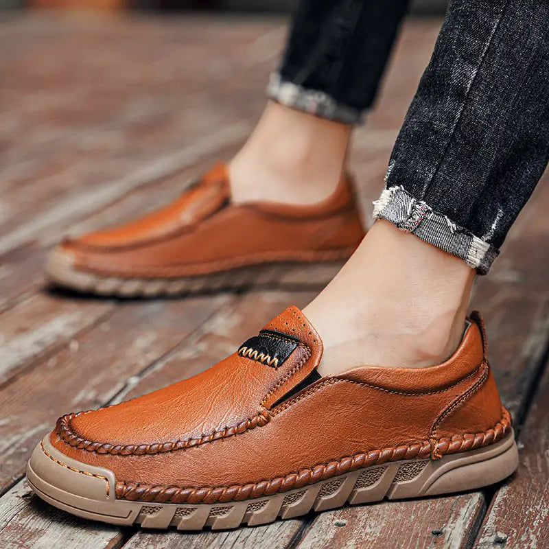 Handmade Men’s Leather Shoes Low-top Plus Size
