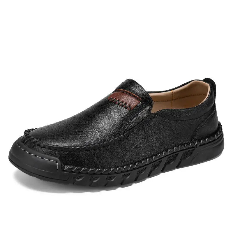 Handmade Men’s Leather Shoes Low-top Plus Size - Black / 38