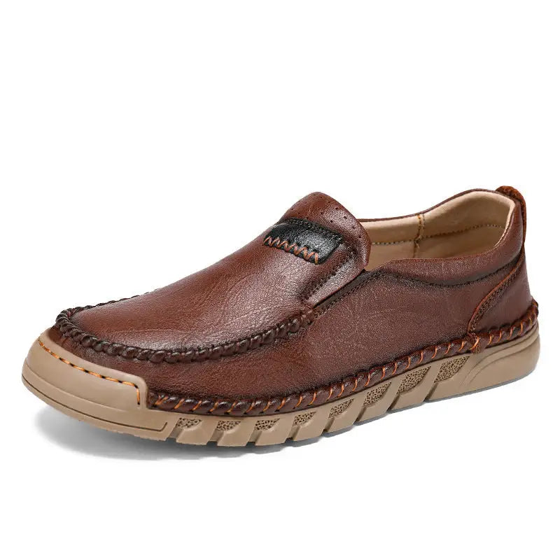 Handmade Men’s Leather Shoes Low-top Plus Size - Red Brown / 38
