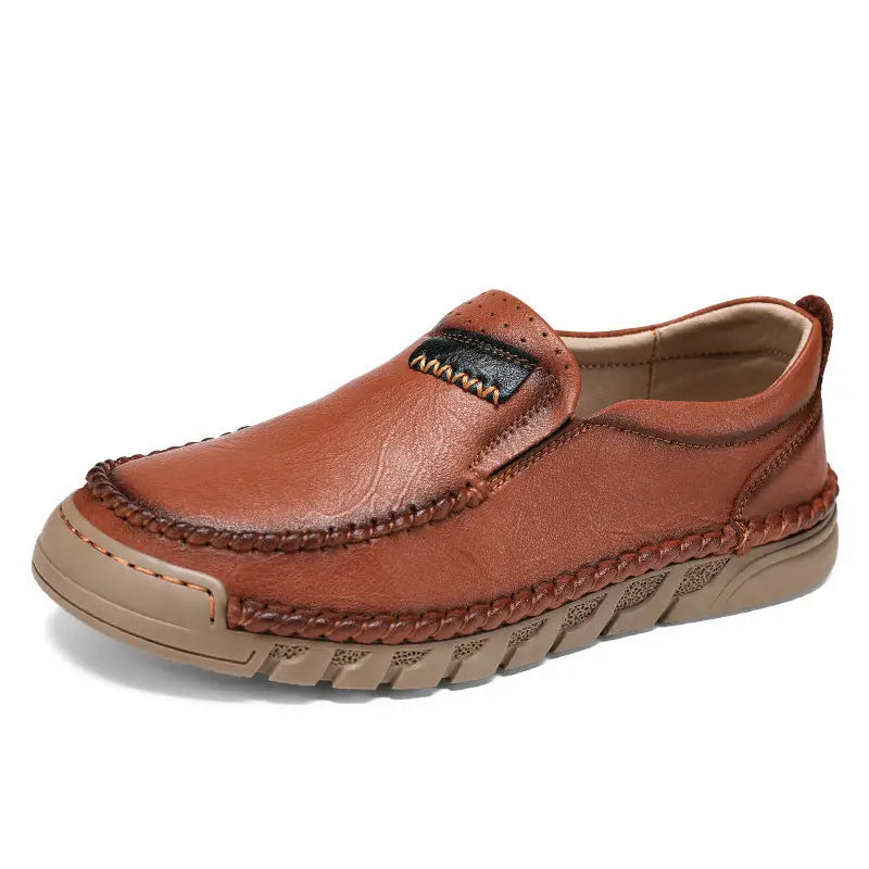 Handmade Men’s Leather Shoes Low-top Plus Size - Yellow Brown / 38