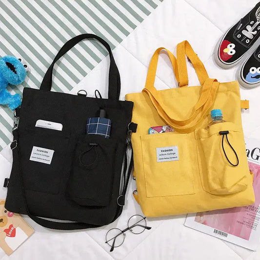 Harajuku Canvas Bags Students Handbag With Pockets Preppy Buckpack Shoulder Bag For Women Beyond Trends Hub
