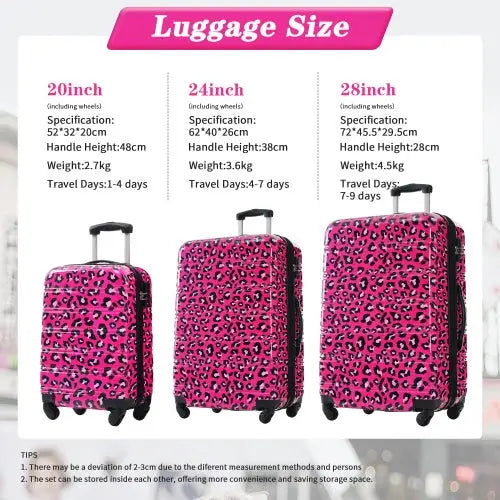Hardshell Luggage Sets 3 Pcs Spinner Suitcase With TSA Lock Lightweight-20 24 28 Luggages - Hot Pink - 5