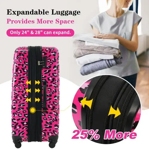 Hardshell Luggage Sets 3 Pcs Spinner Suitcase With TSA Lock Lightweight-20 24 28 Luggages - Hot Pink - 5