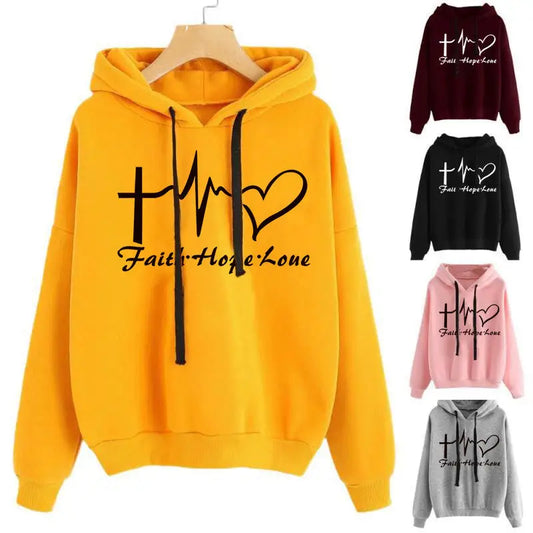 Heart Print Hoodie Sweatshirt Pullover Tops Women Long Sleeve Sports Clothes - Beyond Trends Hub 