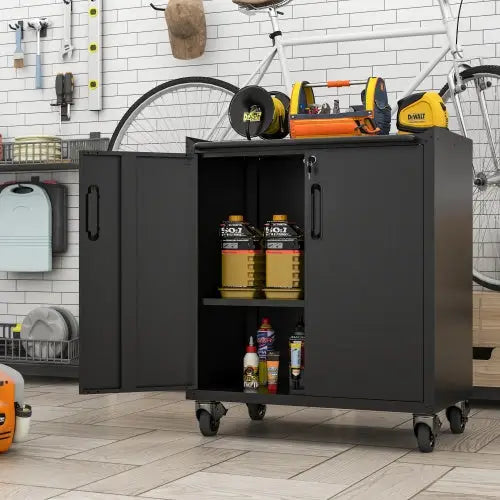 Heavy-Duty Metal Garage Storage Cabinet With Wheels - Sturdy And Durable Tool Storage Cabinet For Garage Office