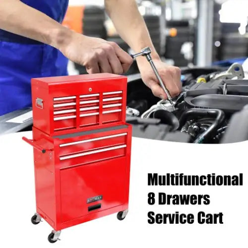 High Capacity Rolling Tool Chest With Wheels And Drawers 8-Drawer Tool Storage Cabinet--RED - Red - 5