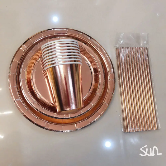 High End Bronzing Gold Party Cutlery Paper Cups And Plates - Beyond Trends Hub 