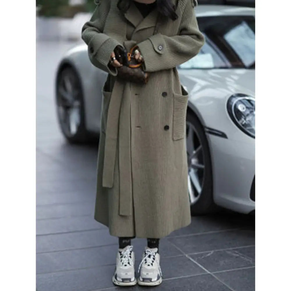 High-end Thickened Long Heavy-duty Windbreaker Sweater Jacket With Loose Design And Lazy Style Knitted Cardigan